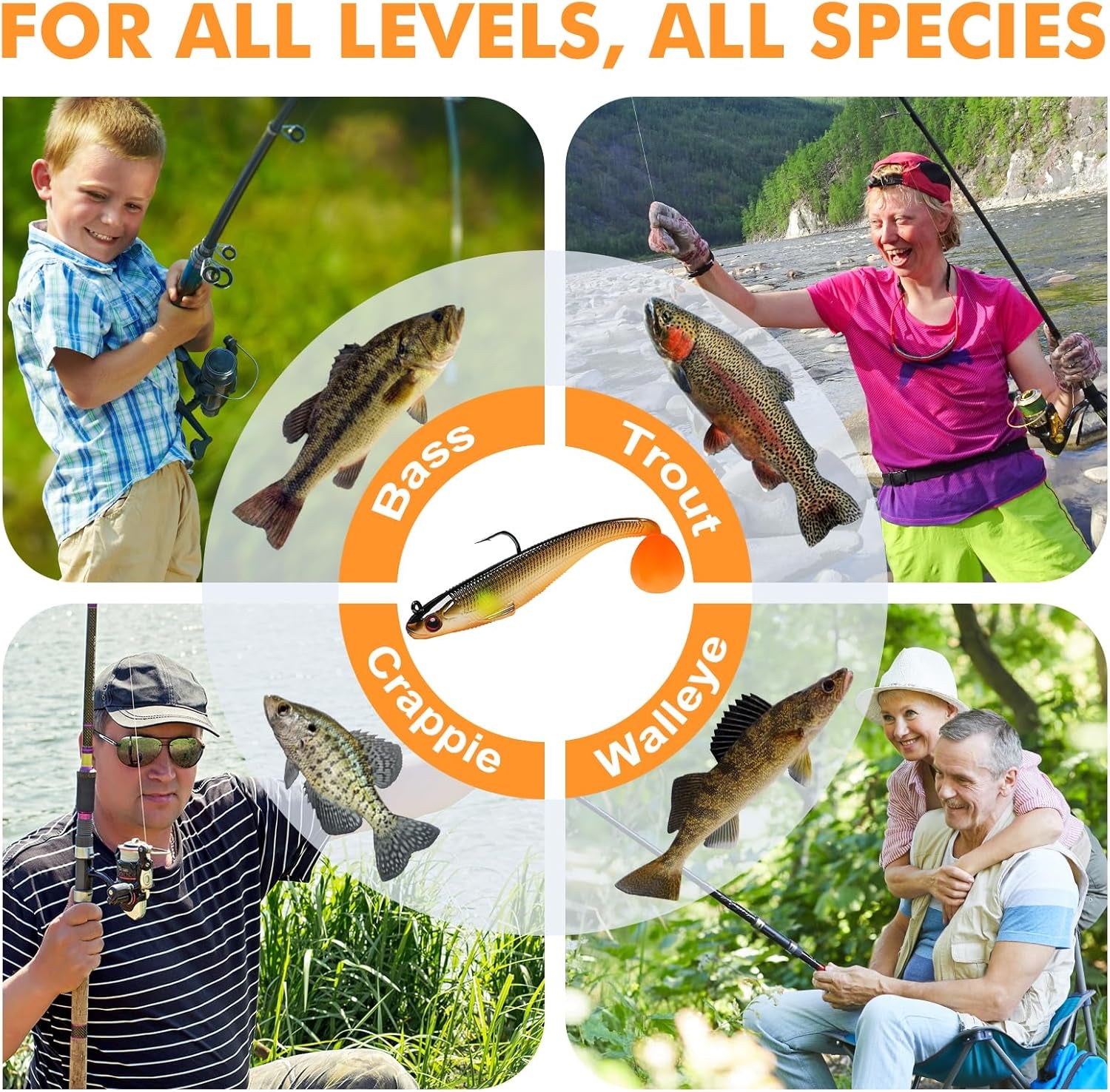 Pre-Rigged Soft Fishing Lures, Well-Made Easy Catching Lures for Family Fishing, Great Action Swimbait with Spinner, All-Conditions Fishing Gear for Bass Trout Walleye, Crappie Fishing Jigs