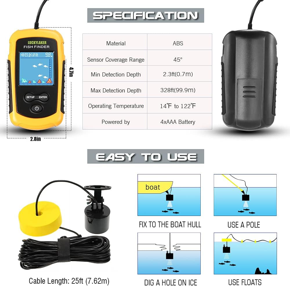 Kayak Handheld Fish Finder Fishing Boat Depth Fishing Finder Display Sonar Fish Finder Portable LCD Boat Canoe