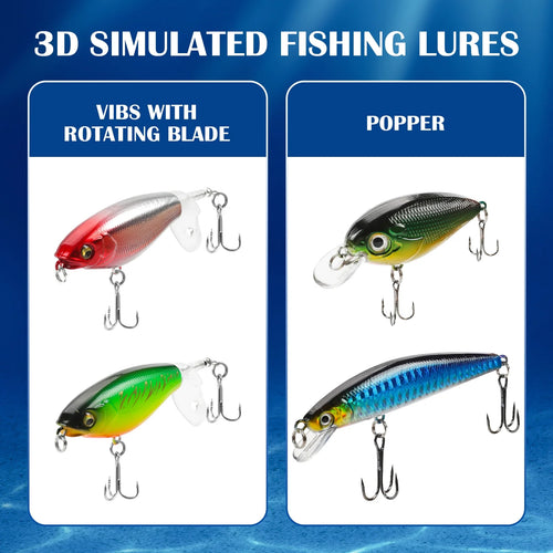 404Pcs Fishing Lures for Bass Trout Salmon,Fishing Tackle Box with Tackle Included for Freshwater and Saltwater,Fishing Gear and Equipment Including Crankbaits, Spinnerbaits, Plastic Worms, Jigs