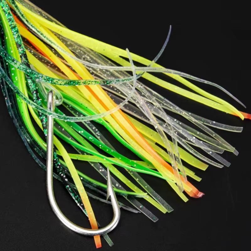 6PCS Fishing Trolling Lures for Marlin Tuna Mahi Octopus Squid Skirt Bait 6.5 Inches Silicone High Carbon Steel Big Fishes Lures