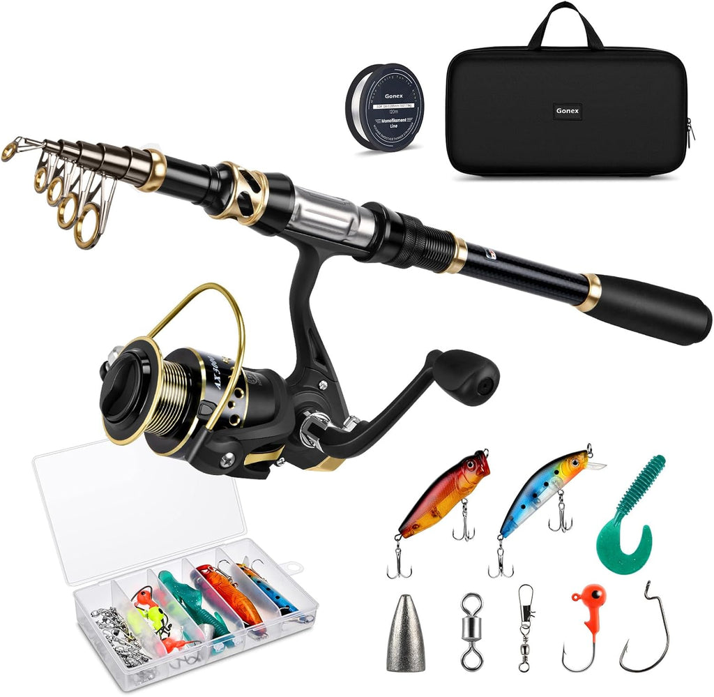 Fishing Rod and Reel Combo Telescopic Pole Set with Fishing Line, Fishing Lures Kit and Carrier Bag for Sea Saltwater Freshwater, 6/7/8/9 Feet