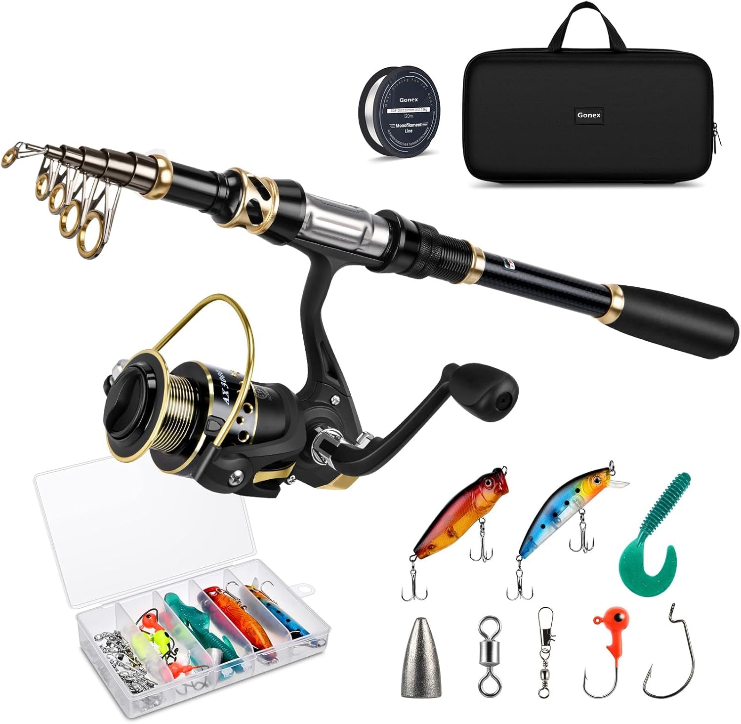 Fishing Rod and Reel Combo Telescopic Pole Set with Fishing Line, Fishing Lures Kit and Carrier Bag for Sea Saltwater Freshwater, 6/7/8/9 Feet
