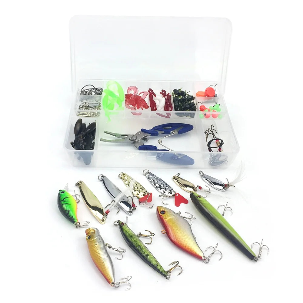 101 Pieces Fishing Lures Tackle Mixed Hard Baits Soft Baits Topwater Floating Fishing Lures Hooks Fishing Accessories Kit