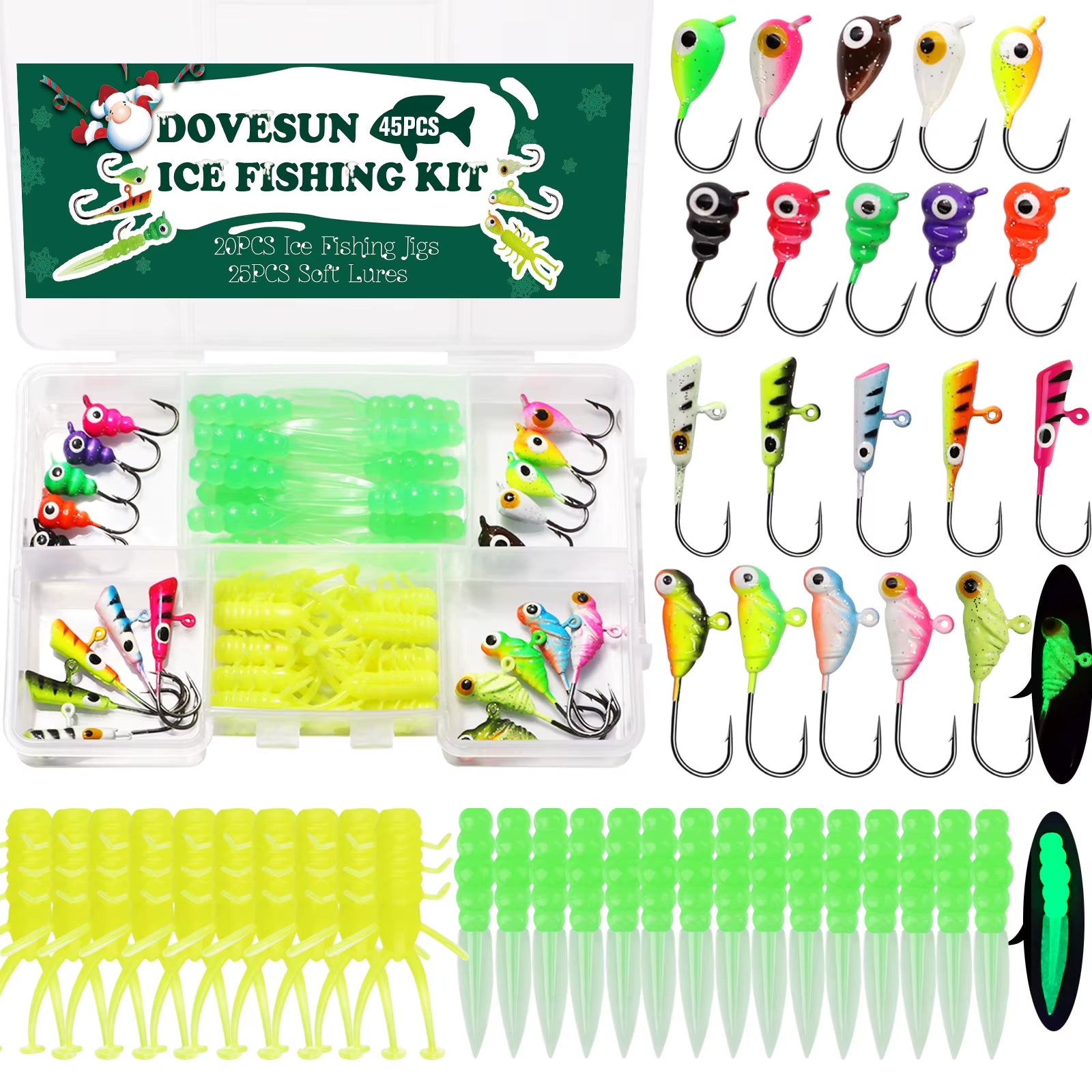 45Pcs Fishing Kit Ice Fishing Jigs Ice Fishing Lures Walleye Fishing Lures Crappie Jigs