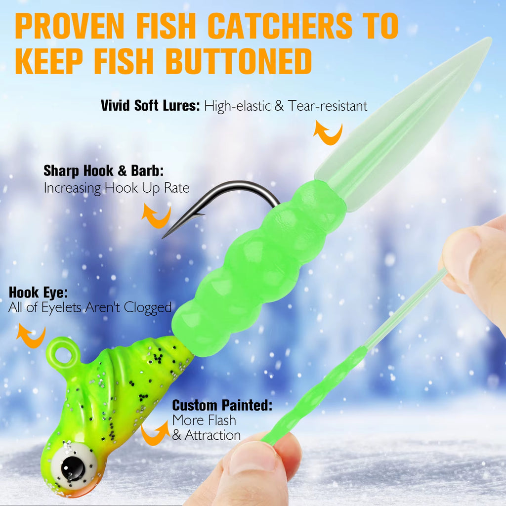 45Pcs Fishing Kit Ice Fishing Jigs Ice Fishing Lures Walleye Fishing Lures Crappie Jigs