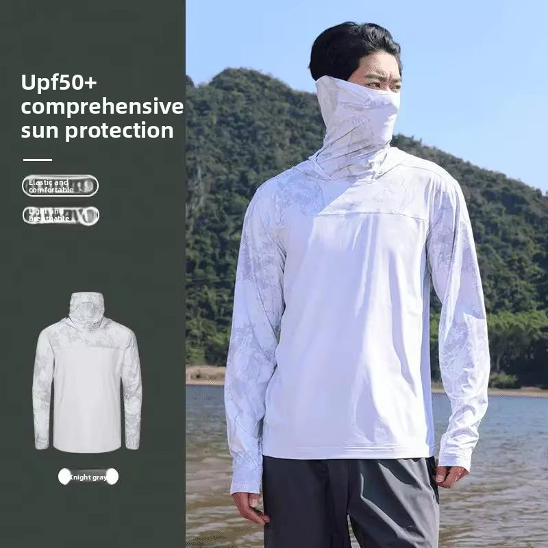 Men'S Fishing Shirt, Long Sleeved UV Resistant Hoodie, Outdoor Hiking, Running, Swimming Sun Protection Clothing, Quick Drying