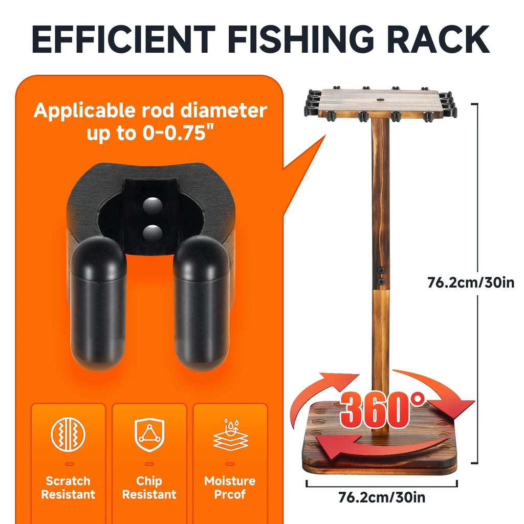 Fishing Rod Holders for Garage 360 Degree Rotating Fishing Pole Rack, Floor Stand Holds up to 16 Rods Wood Fishing Gear Equipment Storage Organizer, Fishing Gifts for Men