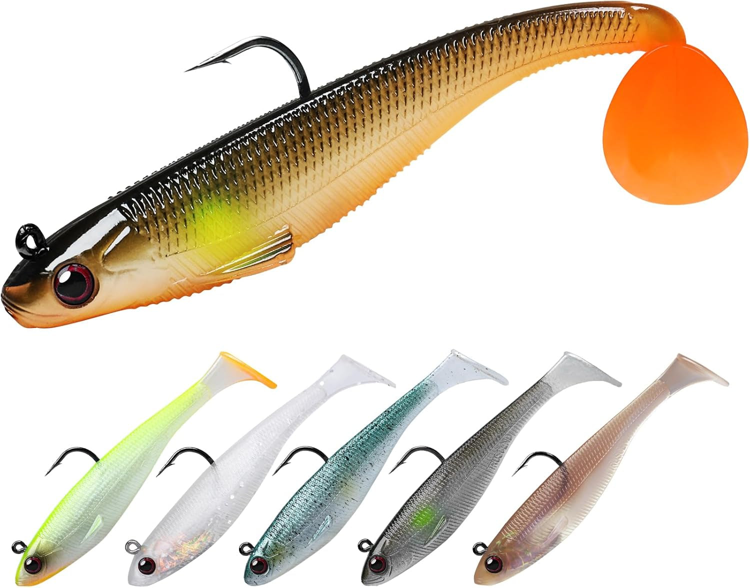 Pre-Rigged Soft Fishing Lures, Well-Made Easy Catching Lures for Family Fishing, Great Action Swimbait with Spinner, All-Conditions Fishing Gear for Bass Trout Walleye, Crappie Fishing Jigs