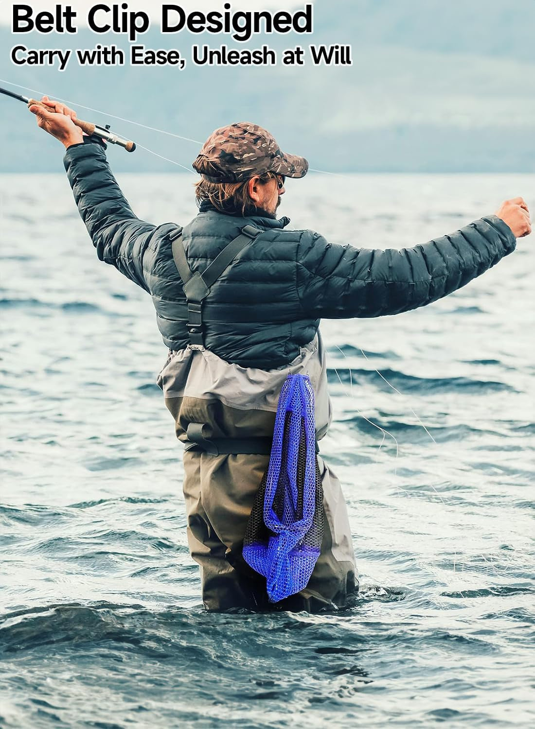 Foldable Fishing Net, Fishing Gear and Equipment, Fishing Net with Handle, Fly Fishing Net, Fly Fishing Accessories, Fishing Gifts for Men, Freshwater, Saltwater, Pond, Canoe, Kayak - 17" to 97"