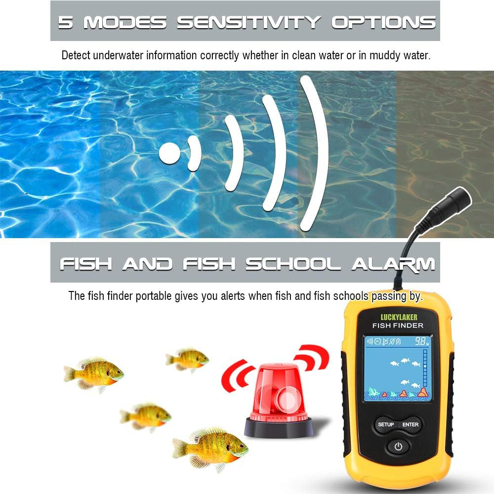 Kayak Handheld Fish Finder Fishing Boat Depth Fishing Finder Display Sonar Fish Finder Portable LCD Boat Canoe