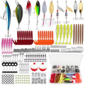 404Pcs Fishing Lures for Bass Trout Salmon,Fishing Tackle Box with Tackle Included for Freshwater and Saltwater,Fishing Gear and Equipment Including Crankbaits, Spinnerbaits, Plastic Worms, Jigs