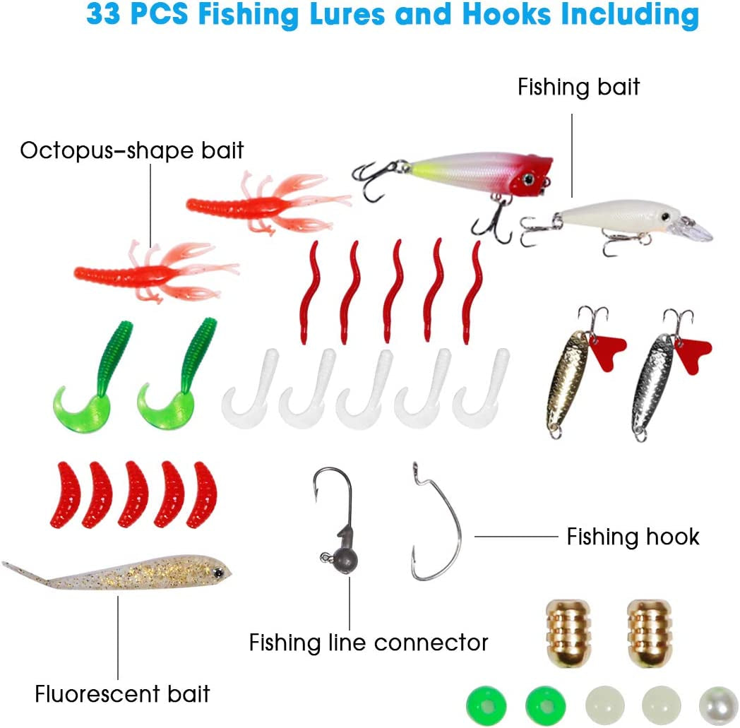 Fishing Rod Kit,  Carbon Fiber Reel Combo Pole and Telescopic Fishing with Line Lures Tackle Hooks Reel Carrier Bag for Adults Saltwater Freshwater Travel (2.1)